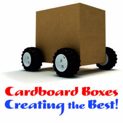 Logo of Box with wheels and text reading Cardboard Boxes Creating the Best!